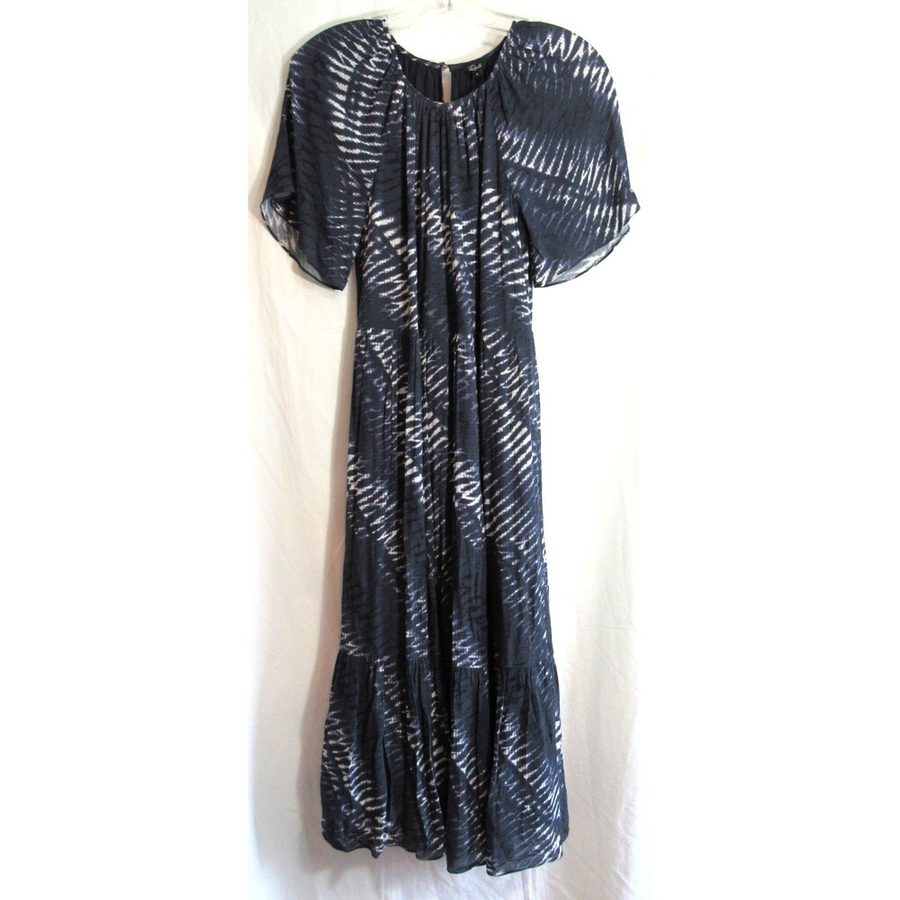 Rails Blue Tie Dye Ruffle Bottom Keyhole Button Back Lined Midi Dress SM NWOT